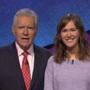 Jeopardy host Alex Trebek and the Globe?s Carrie Blazina. 
