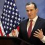 (FILES) In this file photo taken on November 6, 2016, Special Presidential Envoy for the Global Coalition to Counter ISIL, Brett McGurk, speaks during a press conference in Amman. - McGurk has resigned, a US State Department official said December 22, 2018. His resignation, effective December 31, comes just after US President Donald Trump abruptly ordered the withdrawal of US troops from Syria as well as the announcement that Defense Secretary Jim Mattis was quitting, citing key disagreements with the US president. Just last week McGurk said 