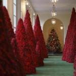 The red Christmas trees at the White House were made using fake berry branches.