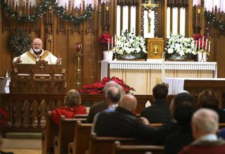 Boston, MA - 12/25/2018- ] Cardinal Seán Patrick O'Malley gives his sermon during the Christmas Mass at the Cathedral of the Holy Cross in Boston. (Michael Swensen for The Boston Globe) Topic: (Metro) 
