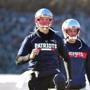 Foxboro-12/26/18 The Patriots practiced at their practice field at Gillette Stadium. QB Tom Brady warms up with Brian Hoyer(rt) during practice.Photo by John Tlumacki/Globe Staff(sports)