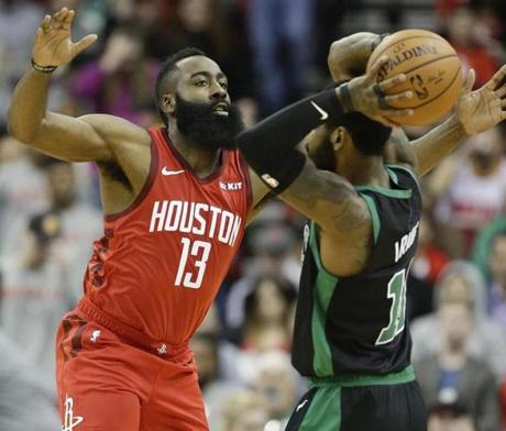 James Harden (13) and the Rockets swarmed the Celtics when it counted Thursday night. 

