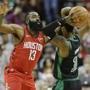 James Harden (13) and the Rockets swarmed the Celtics when it counted Thursday night. 