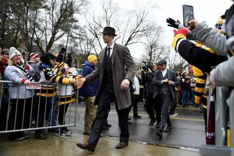SOUTH BEND, INDIANA - JANUARY 01: Zdeno Chara #33 of the Boston Bruins greets fans before the 2019 Bridgestone NHL Winter Classic at Notre Dame Stadium on January 01, 2019 in South Bend, Indiana. (Photo by Stacy Revere/Getty Images)
