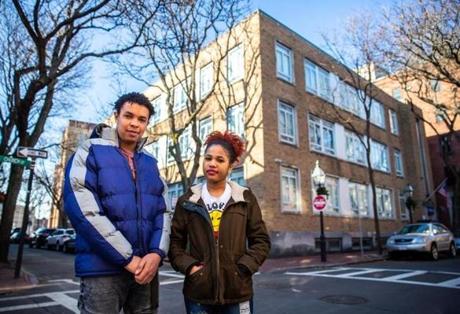 Students Erickson Alves (left) 22, and Sonilisa Cardoso 21. They are in danger of aging out of the Boston Public School system before graduating.
