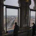 Visitors Friday looked out from the Old Post Office Pavilion Clock Tower, which remains open during the shutdown. 