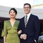 BEVERLY HILLS, CA - JANUARY 03: Sandra Oh and Andy Samberg, hosts of the 76th Annual Golden Globe Awards, pose after rolling out the red carpet during a preview day at The Beverly Hilton Hotel on January 3, 2019 in Beverly Hills, California. (Photo by Kevork Djansezian/Getty Images)