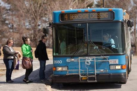 Passengers boarded a Berkshire Regional Transit Authority bus at Berkshire Community College in Pittsfield.
