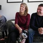 Representative Lori Trahan joined her husband, Dave, and their dog at their home. Their daughter Caroline, 4, is at left.