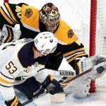 Boston, MA - 1/05/2019 - (2nd period) Boston Bruins goaltender Tuukka Rask (40) gloves a shot by Buffalo Sabres left wing Jeff Skinner (53) during the second period. The Boston Bruins host the Buffalo Sabres at TD Garden. - (Barry Chin/Globe Staff), Section: Sports, Reporter: Matt Porter, Topic: 06Sabres-Bruins, LOID: 8.4.4286814094.