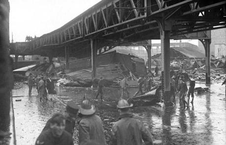 MOLASSES SLIDER Wreckage under the elevated where many express trucks parked, Molasses Disaster
