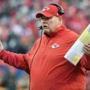 FILE - In this Dec. 30, 2018, file photo, Kansas City Chiefs head coach Andy Reid gestures during the first half of an NFL football game against the Oakland Raiders, in Kansas City, Mo. The Indianapolis Colts play the Chiefs in a divisional playoff game on Saturday, Jan. 12, 2019. (AP Photo/Ed Zurga, File)