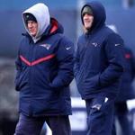 Foxborough, MA - 1/16/2019 - A bundled up New England Patriots head coach Bill Belichick with son Stephen at today's New England Patriots practice at Gillette Stadium in Foxborough. - (Barry Chin/Globe Staff), Section: Sports, Reporter: Jim McBride, Topic: 17Patriots, LOID: 8.5.137106004.