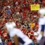 KANSAS CITY, MO - SEPTEMBER 29: Fans cheer during the first quarter of the Kansas City Chiefs vs the New England Patriots game at Arrowhead Stadium on September 29, 2014 in Kansas City, Missouri. (Photo by Dilip Vishwanat/Getty Images)