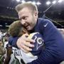 NEW ORLEANS, LOUISIANA - JANUARY 20: Head coach Sean McVay of the Los Angeles Rams celebrates Gerald Everett #81 after defeating the New Orleans Saints in the NFC Championship game at the Mercedes-Benz Superdome on January 20, 2019 in New Orleans, Louisiana. The Los Angeles Rams defeated the New Orleans Saints with a score of 26 to 23. (Photo by Streeter Lecka/Getty Images)