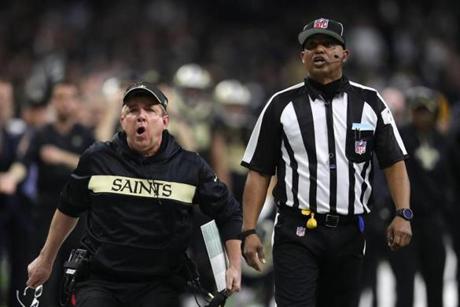 NEW ORLEANS, LOUISIANA - JANUARY 20: Head coach Sean Payton of the New Orleans Saints reacts against the Los Angeles Rams during the fourth quarter in the NFC Championship game at the Mercedes-Benz Superdome on January 20, 2019 in New Orleans, Louisiana. (Photo by Chris Graythen/Getty Images)
