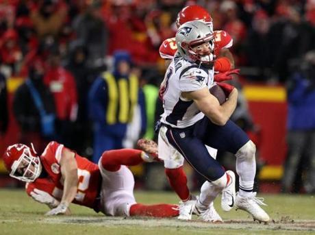 Julian Edelman had seven catches for 96 yards against the Chiefs. 
