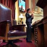 Providence, R.I. -01/15/19 Rhode Island Governor Gina Raimondo rehearses the annual state of the state address in the House of Representatives at the Rhode Island State House where it will be delivered. Photo by John Tlumacki/Globe Staff(metro)