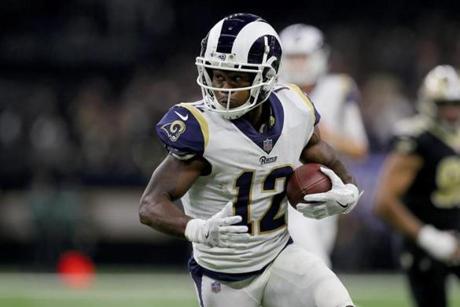 NEW ORLEANS, LOUISIANA - JANUARY 20: Brandin Cooks #12 of the Los Angeles Rams runs the ball against the New Orleans Saints during the third quarter in the NFC Championship game at the Mercedes-Benz Superdome on January 20, 2019 in New Orleans, Louisiana. (Photo by Jonathan Bachman/Getty Images)
