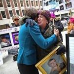 Attorney General Maura Healey (left) embraced Paula Haddad, whose son Jordan died from opioids. 
