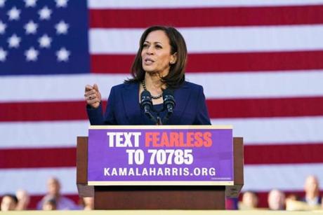 OAKLAND, CA - JANUARY 27: U.S. Senator Kamala Harris (D-CA) speaks to her supporters during her presidential campaign launch rally in Frank H. Ogawa Plaza on January 27, 2019, in Oakland, California. Twenty thousand people turned out to see the Oakland native launch her presidential campaign in front of Oakland City Hall. (Photo by Mason Trinca/Getty Images)
