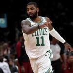 Boston, MA - 11/30/2018 - (3rd quarter) Boston Celtics guard Kyrie Irving (11) signals his three pointer is good for a 85-64 lead during the third quarter. The Boston Celtics host the Cleveland Cavaliers at TD Garden. - (Barry Chin/Globe Staff), Section: Sports, Reporter: Adam Himmelsbach, Topic: 01Celtics-Cavaliers, LOID: 8.4.3975933757.