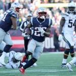 Foxborough, MA 01/13/19- Patriots Sony Michel runs for a 30-yards gain in the second quarter. The New England Patriots play against the Los Angeles Chargers in the AFC divisional playoff game at Gillette Stadium Sunday, Jan. 13, 2019.(Matthew J. Lee/Globe Staff)