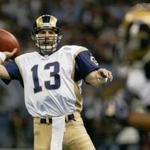 Kurt Warner passes against the Patriots duiring the 2002 Super Bowl, a game the Rams quarterback has come to terms with over the years.