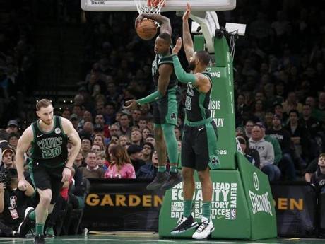 Terry Rozier pulls down a defensive rebound against the Thunder in the second quarter.
