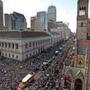 The Boston Public Library in Copley Square was swamped with Patriots fans at the parade on Tuesday. 