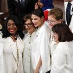 Democratic members of Congress, including Rep. Alexandria Ocasio-Cortez, Democrat from New York, posed for a photo before the State of the Union.