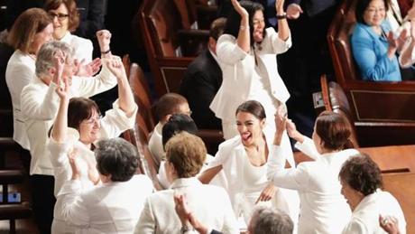 Female lawmakers cheered after Trump remarked on the number of women in Congress.
