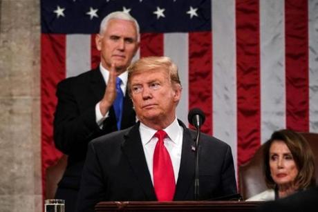 (FILES) In this file photo taken on February 5, 2019 US President Donald Trump delivers the State of the Union address, alongside Vice President Mike Pence and Speaker of the House Nancy Pelosi, at the US Capitol in Washington, DC. - US President Donald Trump's call for an all-hands-on-deck push to end the AIDS epidemic focuses on trouble areas and vulnerable populations, as progress against HIV has stalled, officials said February 6, 2019. Although no dollar figure has been announced yet, details began to emerge on Wednesday of the plan touted by Trump in his State of the Union address a night earlier. 