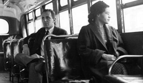 Rosa Parks sat in the front of a city bus in Montgomery, Ala., in 1956.
