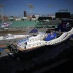 Boston, MA - 02/06/19 - A giant structure set up for downhill ice skating races dominates the inside of Fenway Park. The Red Bull Crashed Ice event takes place on Friday and Saturday. (Lane Turner/Globe Staff) Reporter: () Topic: (crashed ice) Red Bull Crashed Ice