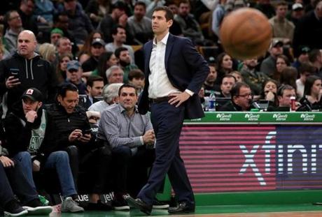 Boston, MA - 2/09/2019 - (4th quarter)Boston Celtics head coach Brad Stevens did not look happy with the way the Celtics played during the fourth quarter. The Boston Celtics host the LA Clippers at TD Garden. (Barry Chin/Globe Staff), Section: Sports, Reporter: Adam Himmelsbach, Topic: 10Clippers-Celtics, LOID: 8.5.336682858
