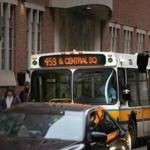 The 459 bus from Salem sits in traffic on Otis Street in downtown Boston.