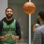 Brighton, MA--02/11/2019--Celtics power forward Marcus Morris looks to receive a pass during practice at the Auerbach Center on Monday afternoon. (Nathan Klima for The Boston Globe) Topic: celticspractice Reporter: