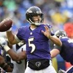 Baltimore Ravens quarterback Joe Flacco prepares to throw to a receiver in the first half of an NFL football game against the Denver Broncos, Sunday, Sept. 23, 2018, in Baltimore. (AP Photo/Nick Wass)