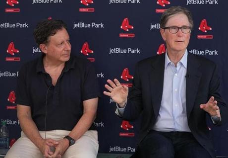 Fort Myers , FL - 2/18/2019 - (Day 7) Red Sox principal owner John Henry and chairman Tom Werner during their their annual spring media session to discuss the state of the team. Boston Red Sox first full squad workout at Jet Blue Park in Fort Myers, FL. - (Barry Chin/Globe Staff), Section: Sports, Reporter: Peter Abraham, Topic: 18Red Sox, LOID: 8.5.44661335.
