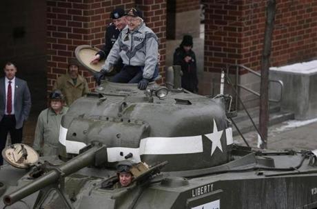The Sherman tank, dubbed ?Liberty,? had been donated for the occasion by the American Heritage Museum in Stow. (Jessica Rinaldi/Globe Staff)
