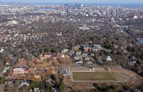 An aerial view of Newbury College.
