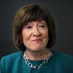 Senator Susan Collins of Maine spoke to news media at Saint Anselm College in Manchester in September 2018.