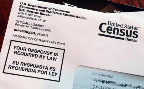 FILE - This March 23, 2018, file photo shows an envelope containing a 2018 census letter mailed to a U.S. resident as part of the nation's only test run of the 2020 Census. A U.S. judge in San Francisco will hear closing arguments in a trial over the Trump administration's decision to add a citizenship question to the 2020 U.S. Census. Judge Richard Seeborg is not expected to issue a ruling immediately on Friday, Feb. 15, 2019. (AP Photo/Michelle R. Smith, File)
