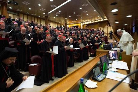 Pope Francis addressed cardinals and bishops during the Vatican summit for bishops on the sex-abuse crisis. 
