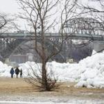A massive buildup of ice poured over the banks of Lake Erie and onto the shoreline in Fort Erie, Ontario.