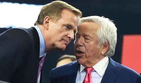 One Patriots fan said NFL Commissioner Roger Goodell (left) has it out for the Patriots. Owner Robert Kraft has denied breaking any laws. 
