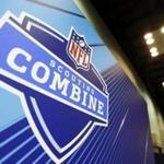 Signage is shown during a press conference at the NFL football scouting combine in Indianapolis, Wednesday, Feb. 28, 2018. (AP Photo/Michael Conroy)