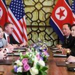 President Trump (left) and North Korea's leader Kim Jong Un (right) held a bilateral meeting during the second US-North Korea summit in Vietnam on Feb. 28. 