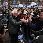 Bernie Sanders greeted supporters at Brooklyn College on Saturday as he held his first first campaign rally in the 2020 race.